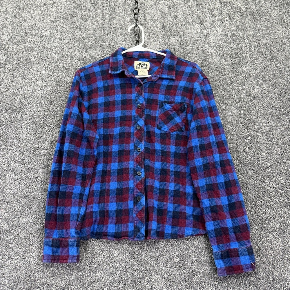 Old Mill Shirt Womens L Blue Plaid Flannel Long Sleeve Button Up Casual Fall
